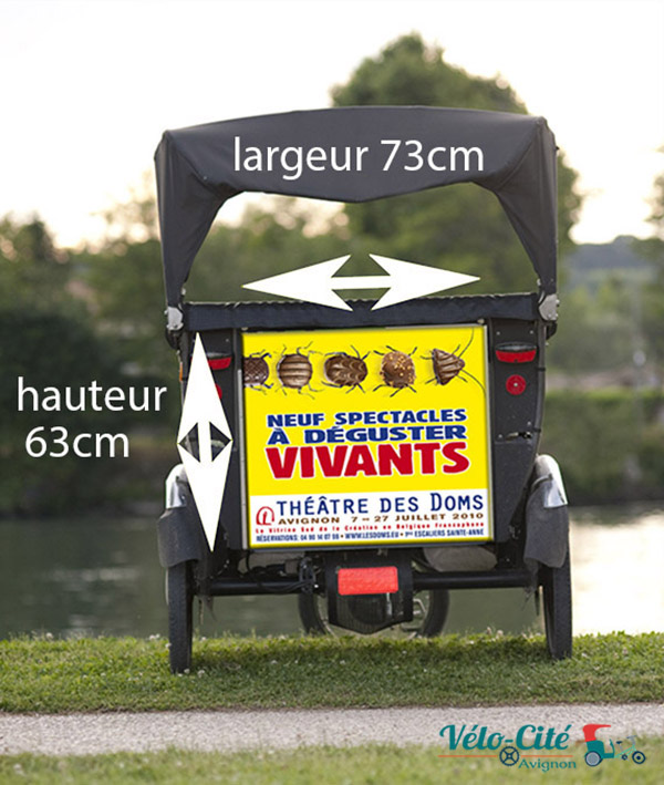 Diagram of the advertising areas on a bike taxi